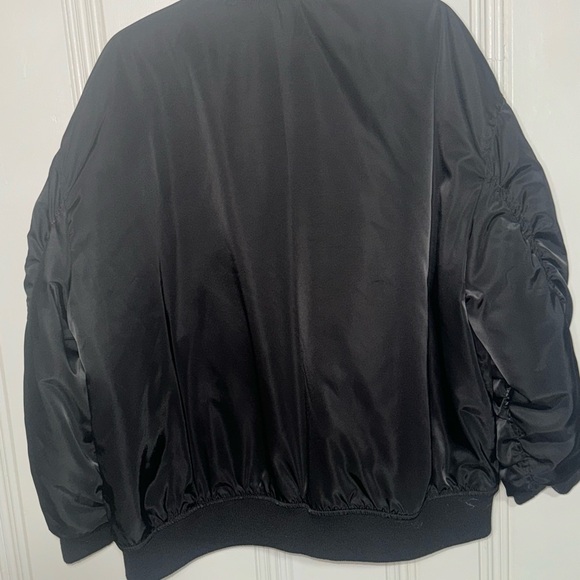 Black Bomber Jacket with Silver Zipper by Sincerely Jules - Size XL - Picture 7 of 9